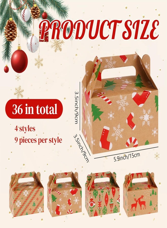 Fuyoooo 36 Pcs Christmas Gift Treat Boxes Xmas Kraft Boxes Holiday Cookies Goodie Candy Box with Handles Red Green Paper Container for Xmas Birthday Party Supplies - Image 3